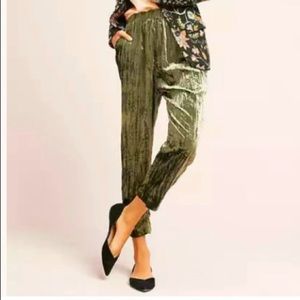 Anthropologie ett:twa Kinley Crushed Velvet Ankle Pants Green Size Small